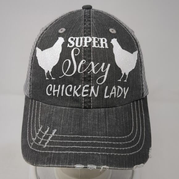 Super Sexy Chicken Lady Trucker Hat Gray OS Adjustable Mesh Back Distressed - Picture 2 of 8